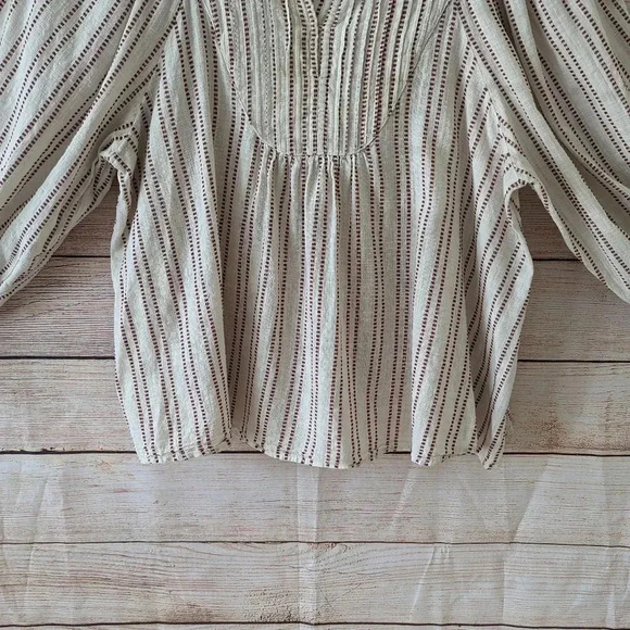 Elizabeth & James Size Medium Peasant Blouse Ivory Red Boho Ruffle Pintuck Top - Picture 6 of 12